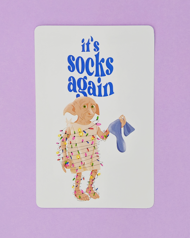 dobby's socks christmas postcard