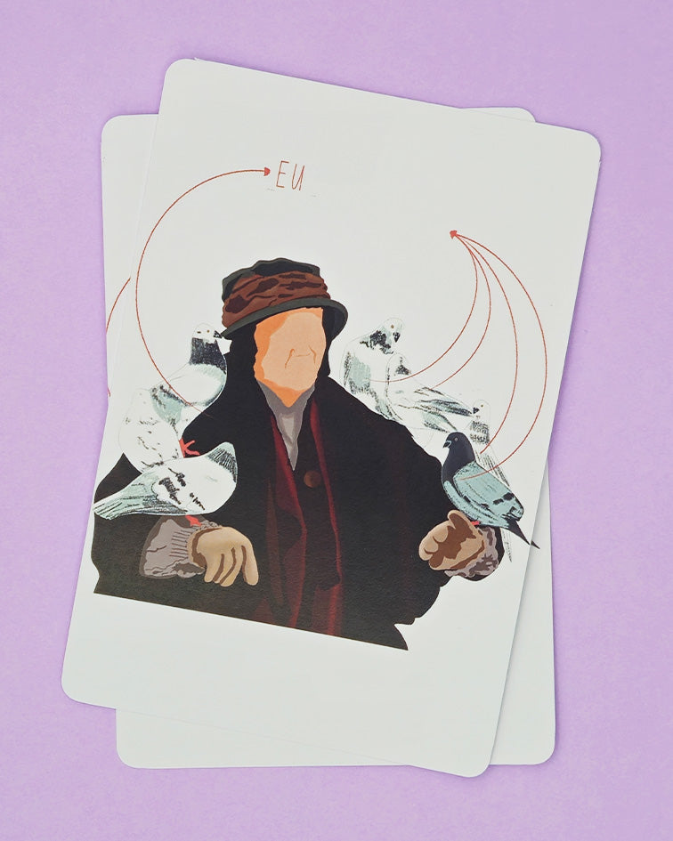 pigeon lady christmas postcard