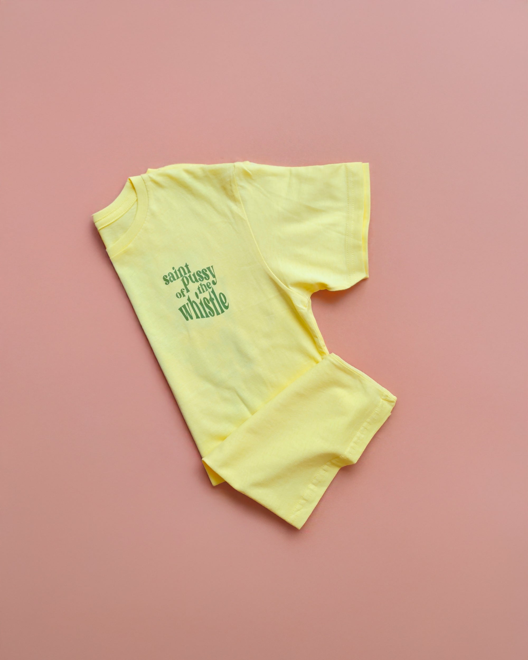 saint p*ssy of the whistle t-shirt but make it yellow